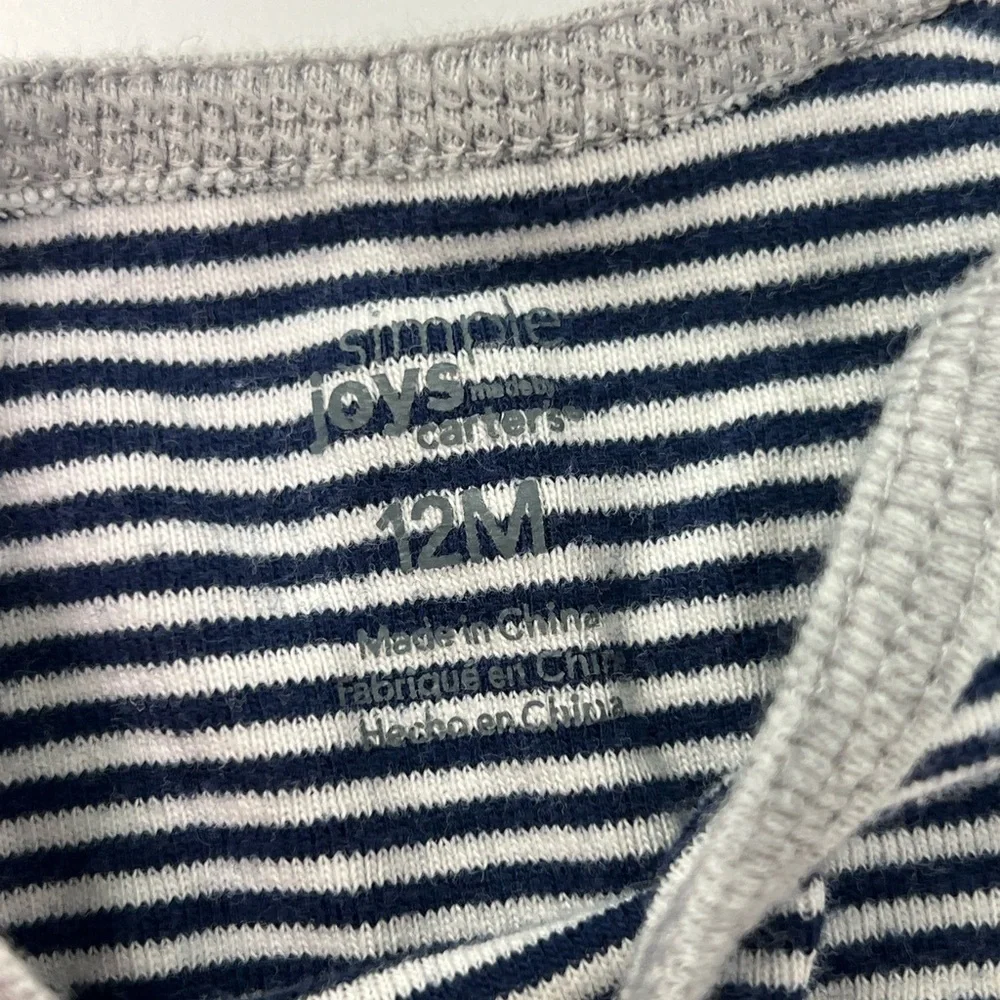 Carter’s Simply Joys Blue Striped Long Sleeve Onesie With Dinosaur Size 12 Mo